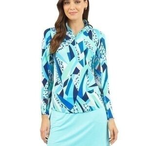 IBKUL Brianna Print Long Sleeve Mesh Mock Neck Top UPF 50 size Small